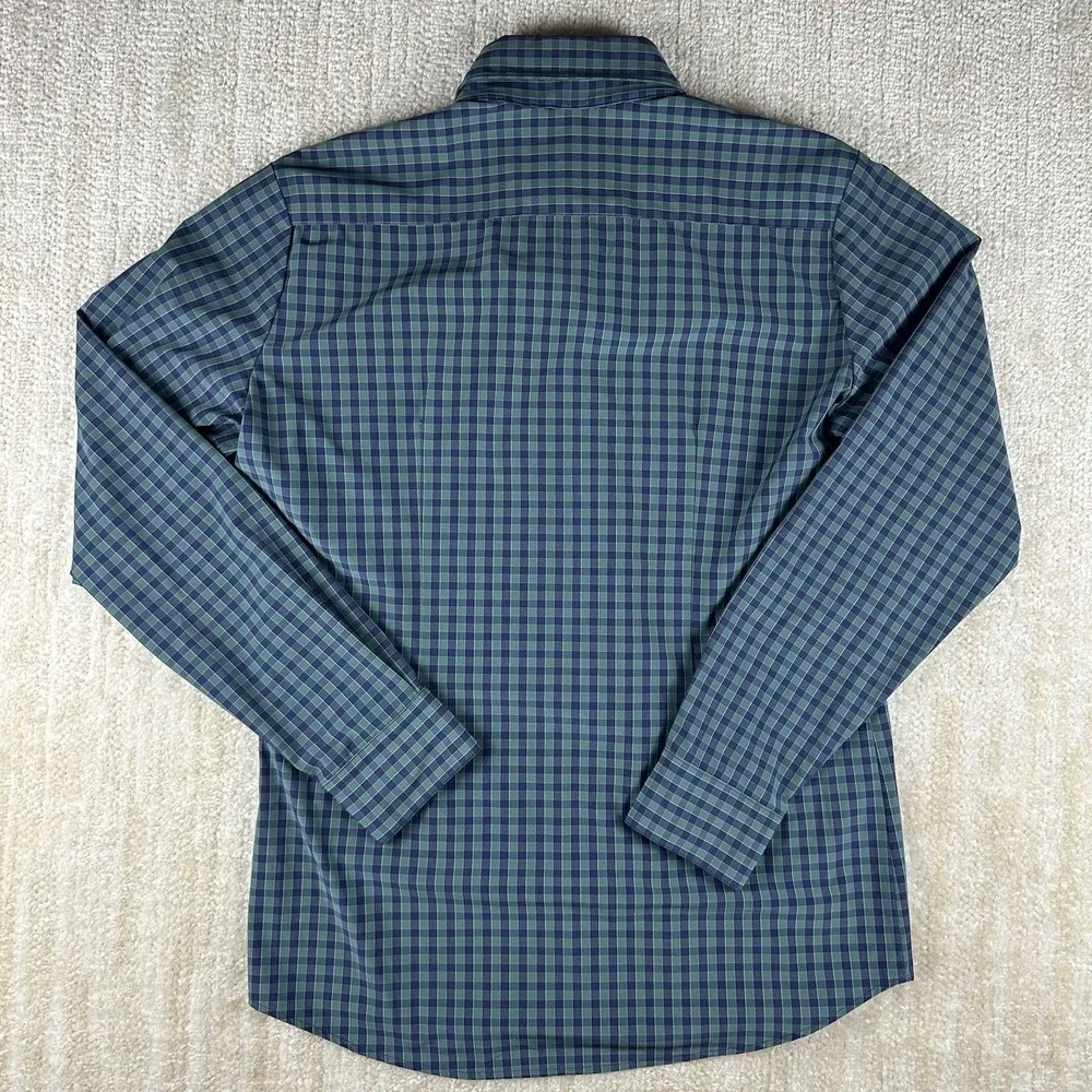 Mizzen‎ Main Shirt Men Large Tall Leeward Gingham Check Slim Poly Blend Green - Picture 3 of 5